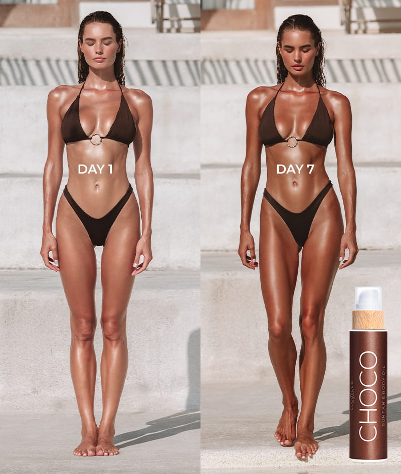 FOREVER TAN XL: CHOCO accélère le développement d'un bronzage naturel et il enveloppe la peau d'un arôme irrésistible. CAPRI apaise la peau après le soleil et prolonge le bronzage pendant 3 mois après la dernière journée à la plage.