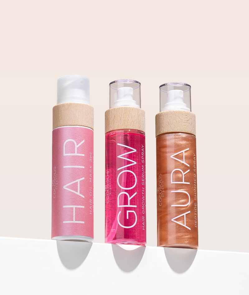 HAIR BRILLIANCE: Трансформирайте косата си натурално. GROW стимулира растежа и намалява косопада. HAIR дълбоко подхранва с микс от 7 био масла. AURA хидратира, освежава и озарява от глава до пети.