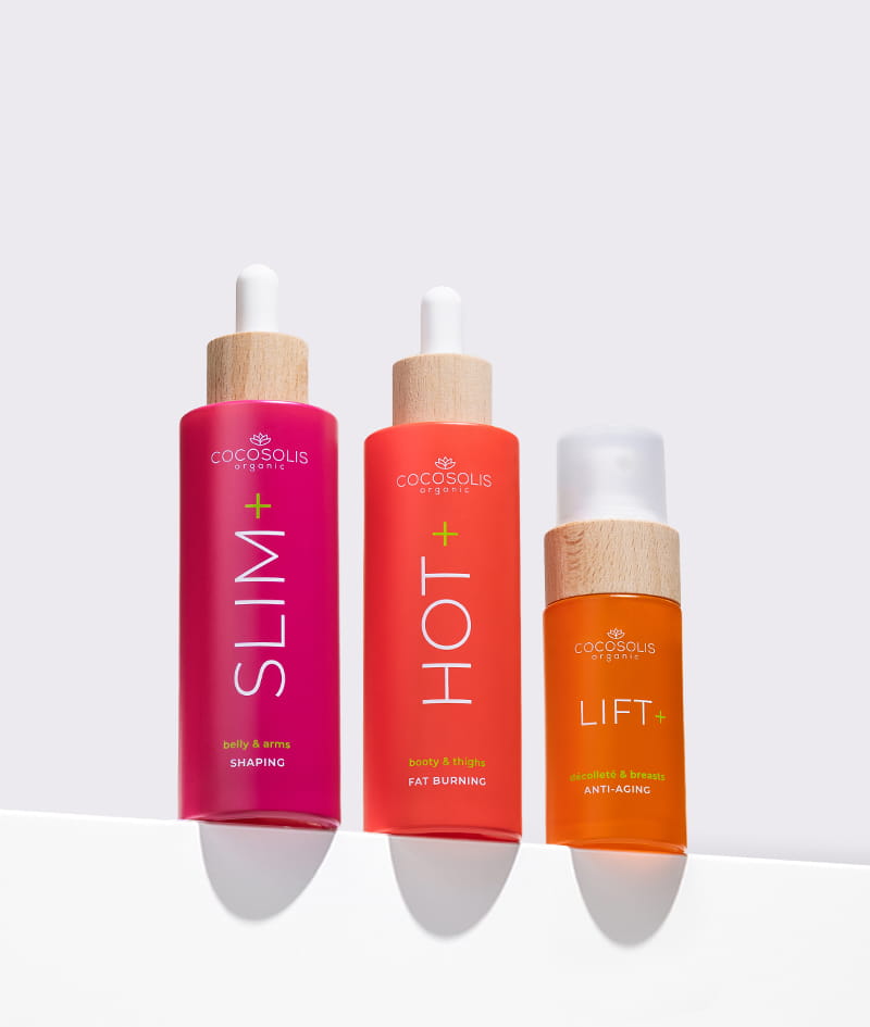 HOT TRANSFORMATION: LIFT+ unosi biust, ujędrnia i wygładza szyję oraz dekolt. SLIM+ zmniejsza obwody, ujędrnia i modeluje brzuch i ramiona. HOT+ spala tłuszcz i zmniejsza obwód pośladków i ud.