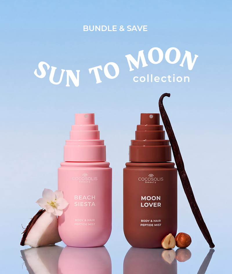 JUICY & INTOXICATING: Genieße den Nachmittag mit BEACH SIESTA und tauche mit MOON LOVER in die Nacht ein. Sie hydratisieren Haut und Haare mit Peptiden, Hyaluronsäure und CICA-Exosomen und hüllen sie in komplexe Düfte. BEACH SIESTA mit dem saftigen Duft nach Kokoswasser, Pfirsich und Tiaré. MOON LOVER mit dem berauschenden Duft nach gerösteter Haselnuss, Rum und Schokolade.