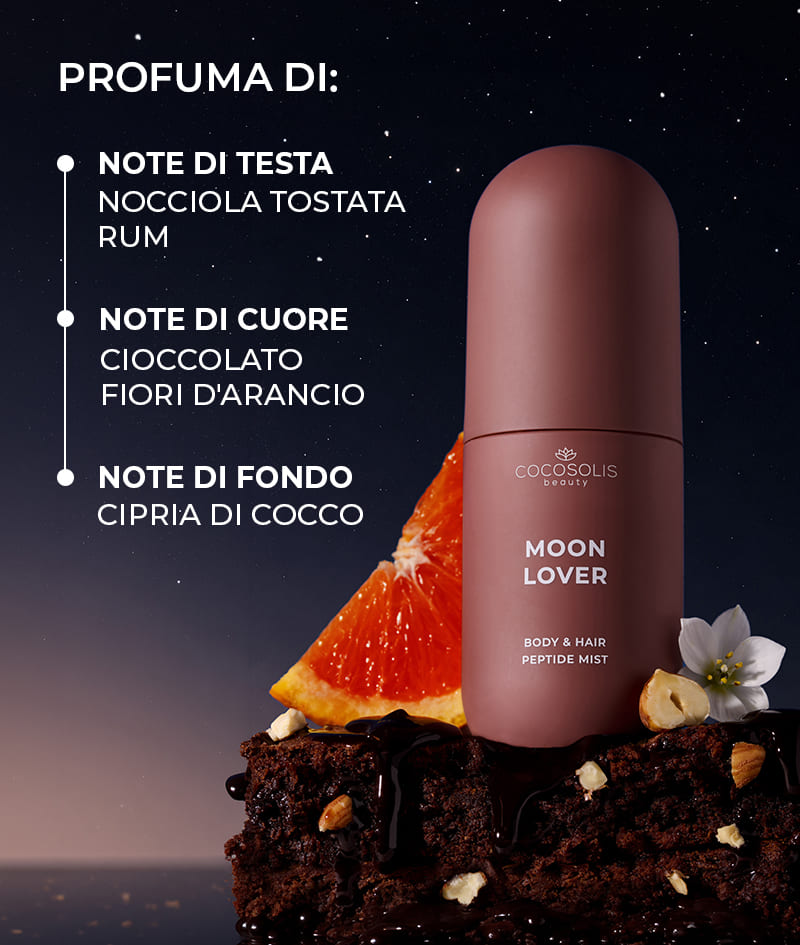 JUICY & INTOXICATING: Goditi il pomeriggio con BEACH SIESTA e immergiti nella notte con MOON LOVER. Idratano pelle e capelli con peptidi, acido ialuronico ed esosomi CICA e li avvolgono in profumi complessi. BEACH SIESTA con il profumo succoso di acqua di cocco, pesca e tiaré. MOON LOVER con il profumo inebriante di nocciola tostata, rum e cioccolato.