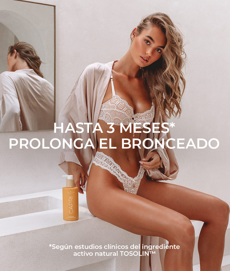 NEW MUST-HAVES + GIFT: La Leche Autobronceadora SOLIS hidrata tu piel cada día y te da un bronceado gradual que se adapta a tu tono con cada aplicación. El acondicionador sin aclarado ONE te ofrece 12 beneficios para un pelo sedoso y brillante, simplificando tu rutina al máximo. CAPRI calma la piel tras el sol y prolonga tu bronceado hasta 3 meses después del último día de playa. Gelato Bag es nuestro regalo para ti: ¡hazte con ella antes de que se derrita!