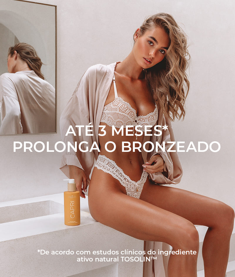 NEW MUST-HAVES + GIFT: O leite autobronzeador SOLIS hidrata a pele todos os dias e oferece um bronzeado gradual que se adapta ao teu tom de pele a cada aplicação. O condicionador sem enxaguamento ONE traz 12 benefícios para um cabelo sedoso e brilhante, simplificando a tua rotina. CAPRI acalma a pele após o sol e prolonga o bronze até 3 meses depois do último dia de praia. A Gelato Bag é a nossa oferta para ti: aproveites antes que desapareça.