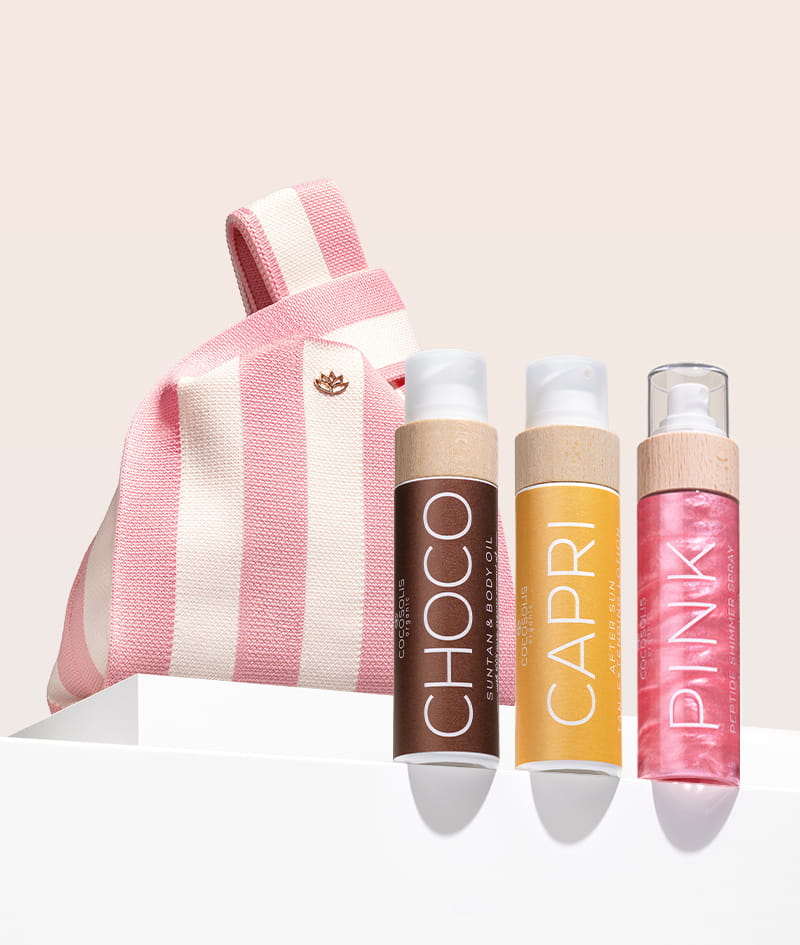SUMMER CRUSH + GIFT: CHOCO ускорява тена и подхранва кожата. CAPRI успокоява кожата след слънце и удължава тена до 3 месеца след последния плажен ден. PINK хидратира и озарява с неустоим розов блясък от глава до пети. Gelato Bag е подарък от нас: вземи я, преди да се стопи.
