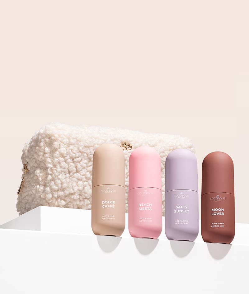 SUN TO MOON COLLECTION + GIFT: Cuatro brumas para cada momento del día y de la noche. Hidratan, refrescan y envuelven la piel y el cabello en cuatro aromas ricos y complejos – dulce, jugoso, salado y embriagador. Cloud Pouch es un regalo nuestro: un tesoro esponjoso para añadir a tu colección de bolsitas.