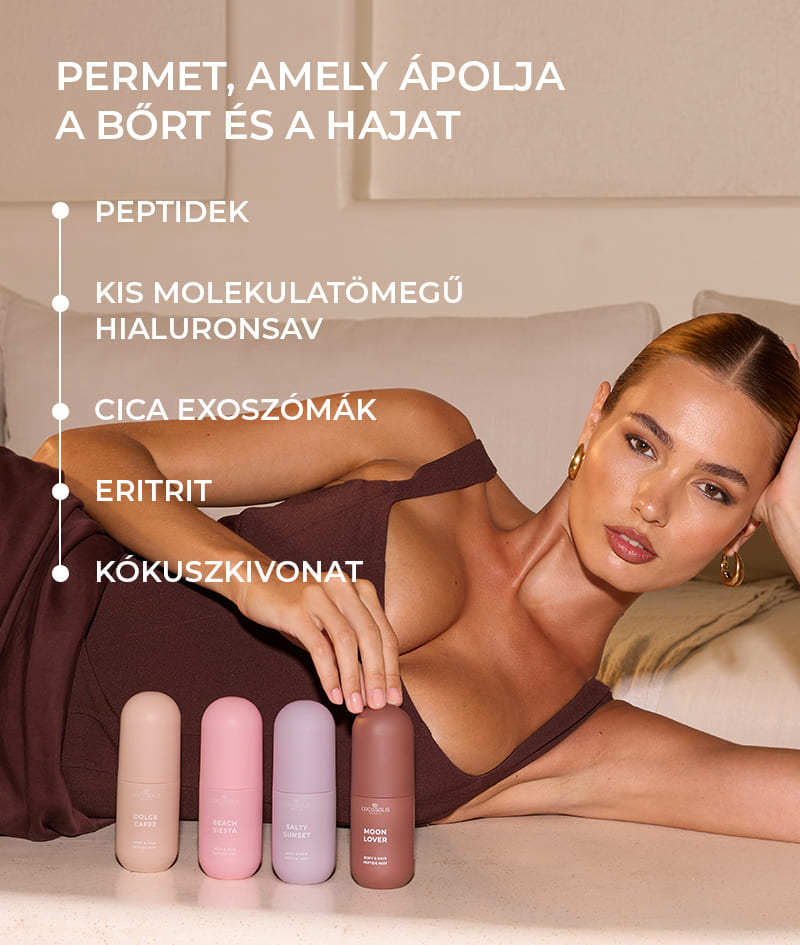 SUN TO MOON COLLECTION + GIFT: Négy permet a nappal és az éjszaka minden pillanatára. Hidratálnak, frissítenek, és négy gazdag, összetett illatba burkolják a bőrt és a hajat – édes, zamatos, sós és bódító. Cloud Pouch ajándék tőlünk: egy igazi bolyhos bizsu a piperekészletedben.