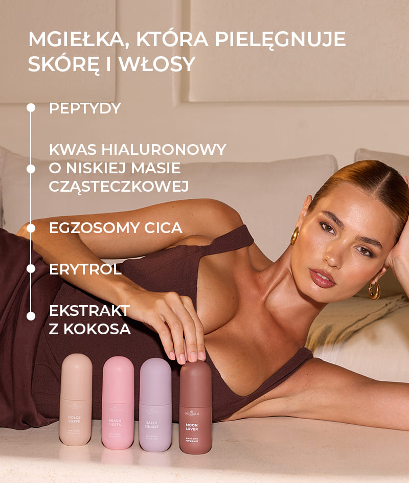 SUN TO MOON COLLECTION + GIFT: Cztery mgiełki na każdą porę dnia i nocy. Nawilżają, odświeżają i otulają skórę i włosy czterema bogatymi, złożonymi zapachami – słodkim, soczystym, słonym i odurzającym. Cloud Pouch to nasz prezent dla Ciebie: puszysty skarb w Twojej kolekcji kosmetyczek.