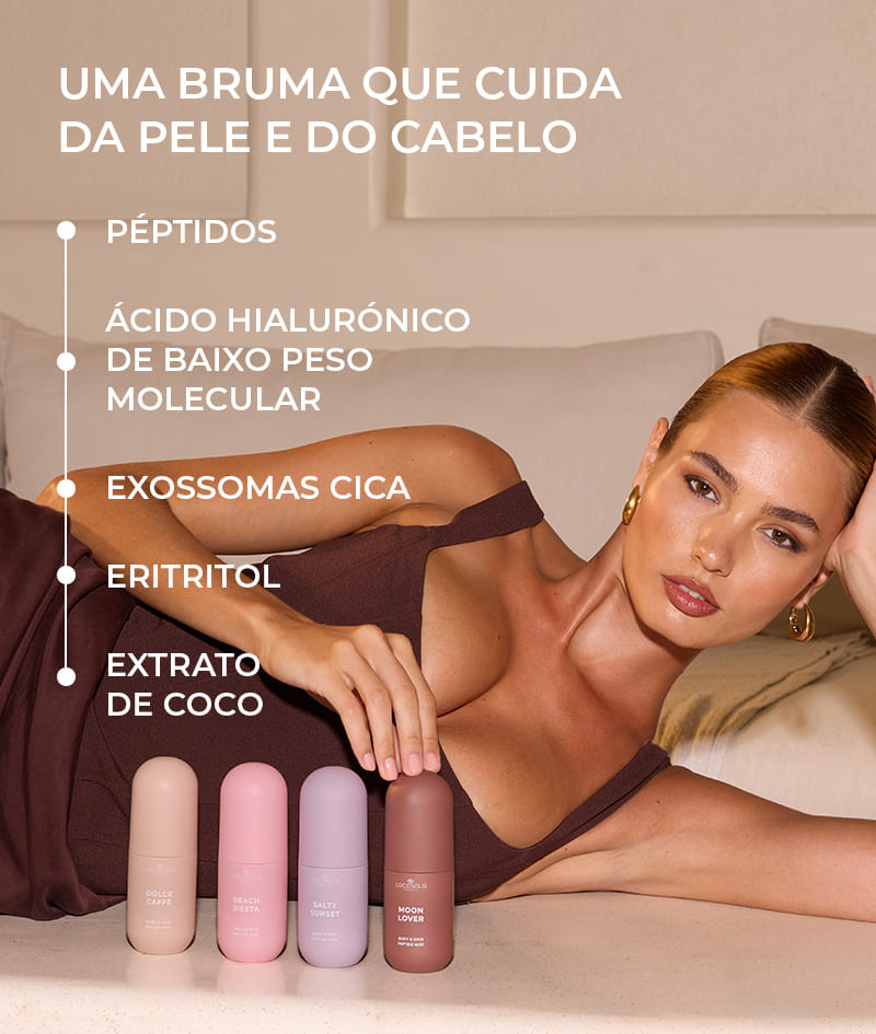 SUN TO MOON COLLECTION + GIFT: Quatro brumas para cada momento do dia e da noite. Hidratam, refrescam e envolvem a pele e o cabelo em quatro fragrâncias ricas e complexas – doce, sumarenta, salgada e inebriante. A Cloud Pouch é uma oferta nossa: um tesouro fofinho na sua coleção de bolsas.