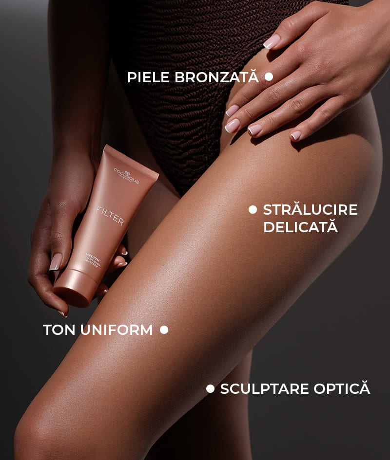 VACATION TRIO + GIFT: Trio-ul pe care îl vei vrea în valiza ta vara aceasta. Uleiul pentru bronzare CHOCO accelerează dezvoltarea unui bronz natural și lasă un parfum irezistibil de ciocolată. CAPRI calmează pielea după expunerea la soare și prelungește bronzul până la 3 luni după ultima ta zi de plajă. Crema de corp FILTER într-o nuanță medie uniformizează instantaneu nuanța pielii, netezește micile imperfecțiuni și adaugă o strălucire subtilă și un bronz arămiu. Gelato Bag este cadoul nostru pentru tine: ia-o înainte să se topească.