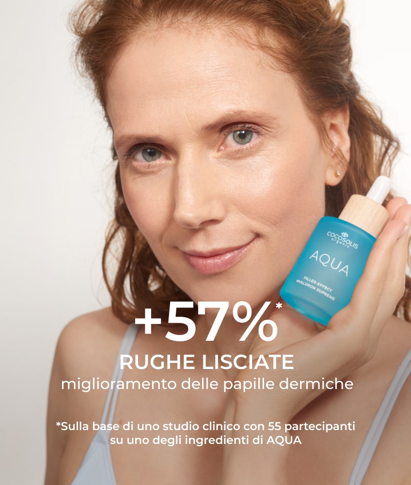 AQUA Filler-Effect Hyaluron Supreme: Siero viso ad effetto filler con 8 tipi di acido ialuronico e Aquaxyl™. Ultra idrata, ringiovanisce e riequilibra la pelle.