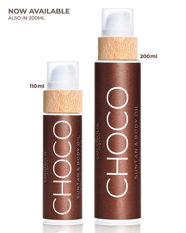 CHOCO Suntan & Body Oil: Huile biologique pour un bronzage couleur chocolat et une peau hydratée et radieuse au quotidien.