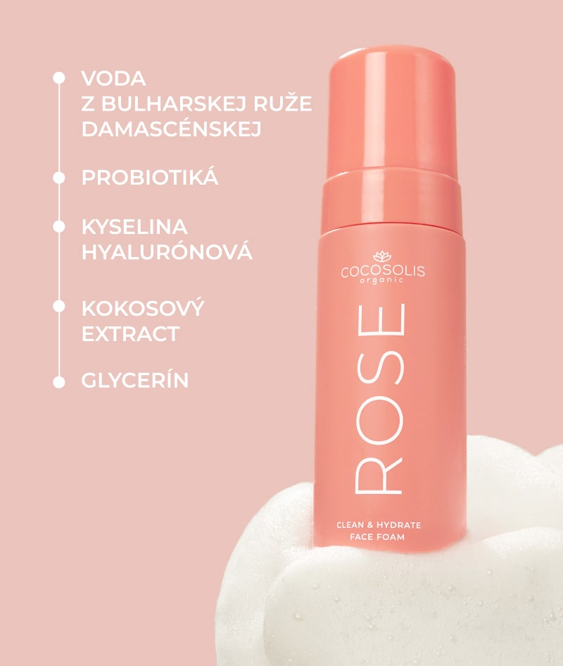 ROSE Clean & Hydrate Face Foam: Čistiaca a hydratačná pena na tvár s vyváženým pH. S bulharskou vodou Rosa Damascena a kyselinou hyalurónovou.