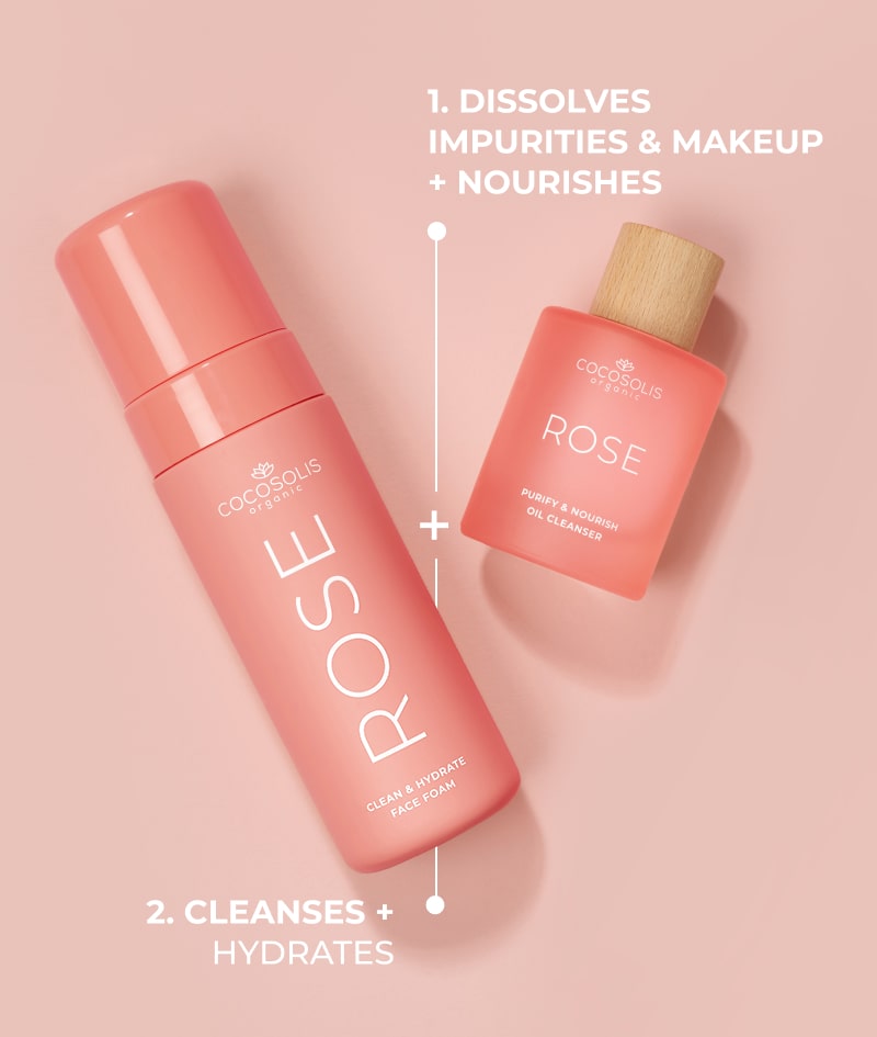 ROSE Clean & Hydrate Face Foam: Cleansing, hydrating, and balancing face foam. With Bulgarian Rosa Damascena water and hyaluronic acid.