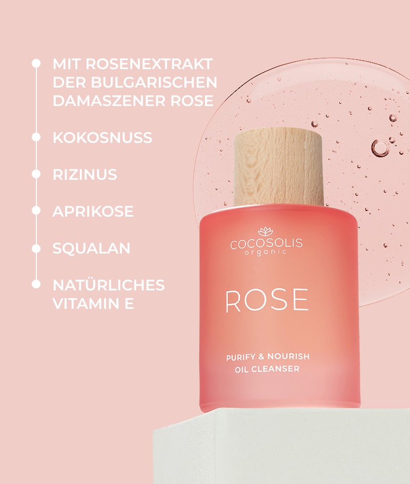 ROSE Purify & Nourish Oil Cleanser: Gesicht-Reinigungsöl mit nährender und regenerierender Wirkung. Mit dem Rosenextrakt der Damaszener Rose.