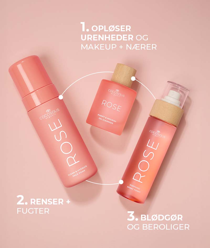 ROSE Soothing Spray Toner: Beroligende ansigtstoner med damascenerrose, kaktus og kokosnød. Toner, rehydrerer, blødgør og opfrisker huden.