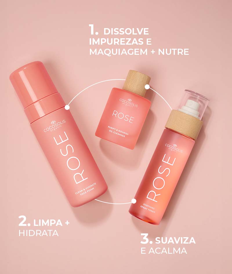 ROSE Soothing Spray Toner: Tônico facial calmante com Rosa Damascena, cato e coco. Tonifica, reidrata, suaviza e refresca a pele.