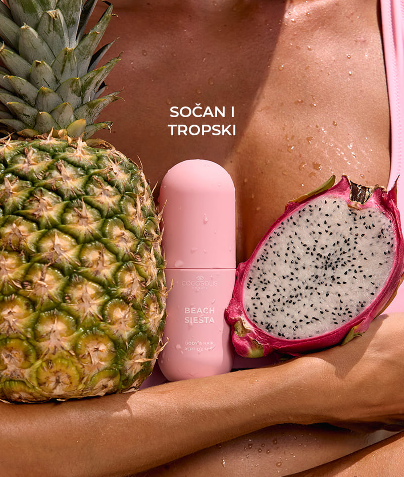 BEACH SIESTA Body & Hair Peptide Mist: Hidratantni mist s peptidima za tijelo i kosu. Donosi osjećaj sočne breskve i kokosove vode u popodnevnoj vrućini.