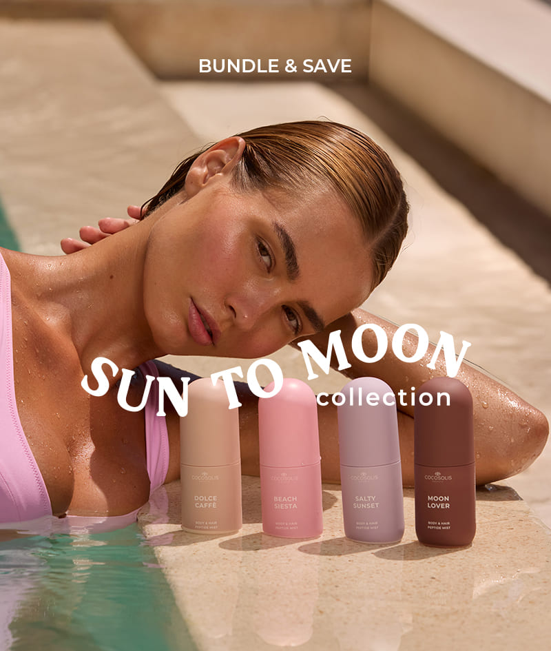 BEACH SIESTA Body & Hair Peptide Mist: Mist idratante con peptidi per corpo e capelli. Regala la sensazione di pesca succosa e acqua di cocco nella calura del pomeriggio.