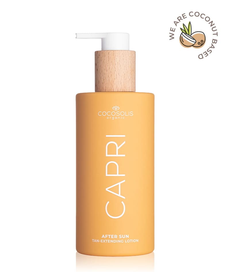 CAPRI After Sun Tan-Extending Lotion: Удължаващ тена лосион за след слънце с TOSOLIN™. Освежава, успокоява и хидратира кожата. Задържа тена до 3 месеца при ежедневна употреба.