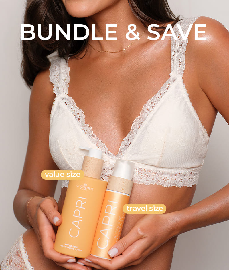 CAPRI After Sun Tan-Extending Lotion: Bräunungsverlängernde After-Sun-Lotion mit TOSOLIN™. Erfrischt, beruhigt und hydratisiert die Haut. Bewahrt die Bräune bei täglicher Anwendung um bis zu 3 Monate.