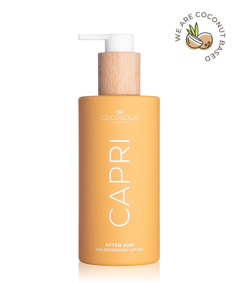 CAPRI After Sun Tan-Extending Lotion: After sun tan-extending lotion with TOSOLIN™. Refreshes, soothes, and hydrates the skin. Prolongs the tan for up to 3 months if applied daily.