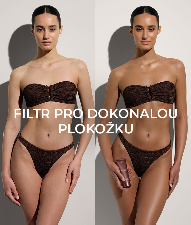 FILTER: Tělový krém s okamžitým filter efektem. Bronzovější pokožka, rovnoměrné  opálení, jemná záře a hydratace. Opticky tvaruje siluetu a vyhlazuje drobné nedokonalosti. Snadno se nanáší i smývá.