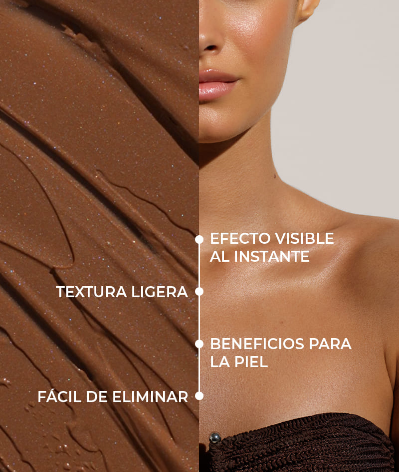 FILTER: Crema corporal con efecto filtro instantáneo. Piel bronceada, tono uniforme, brillo sutil e hidratación. Realza visualmente la silueta y difumina pequeñas imperfecciones. Fácil de aplicar y de retirar.