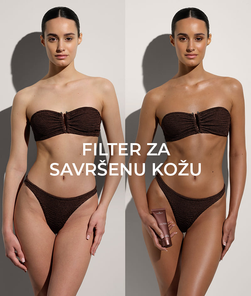 FILTER: Krema za tijelo s trenutačnim efektom filtra. Brončana koža, ujednačena boja kože, suptilan sjaj i hidratacija. Optički oblikuje siluetu i zaglađuje sitne nesavršenosti. Lako se nanosi i jednostavno ispire.