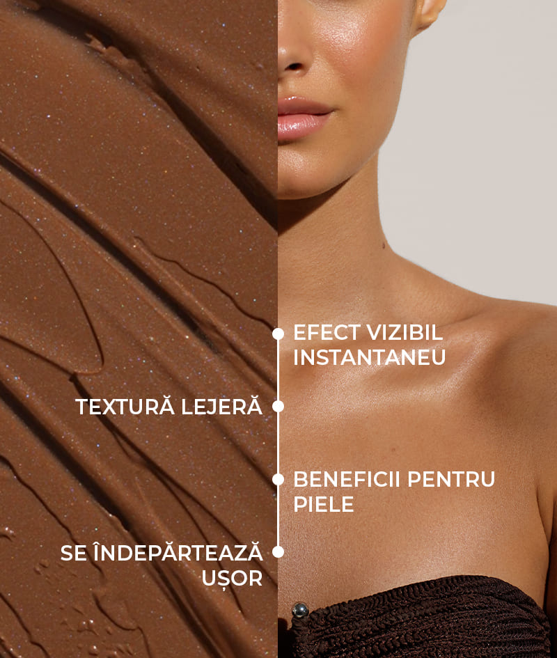 FILTER: Cremă de corp cu efect de filtru instant. Oferă pielii un bronz luminos, un ton uniform, strălucire delicată și hidratare. Conturează vizual silueta și estompează micile imperfecțiuni. Se aplică ușor și se îndepărtează rapid.
