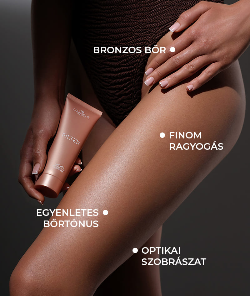 FILTER: Testápoló azonnali filterhatással. Bronzos bőr, egyenletes bőrtónus, finom ragyogás és hidratálás. Optikailag formálja az alkot és elsimítja az apró bőrhibákat. Könnyen felvihető, és  lemosható.