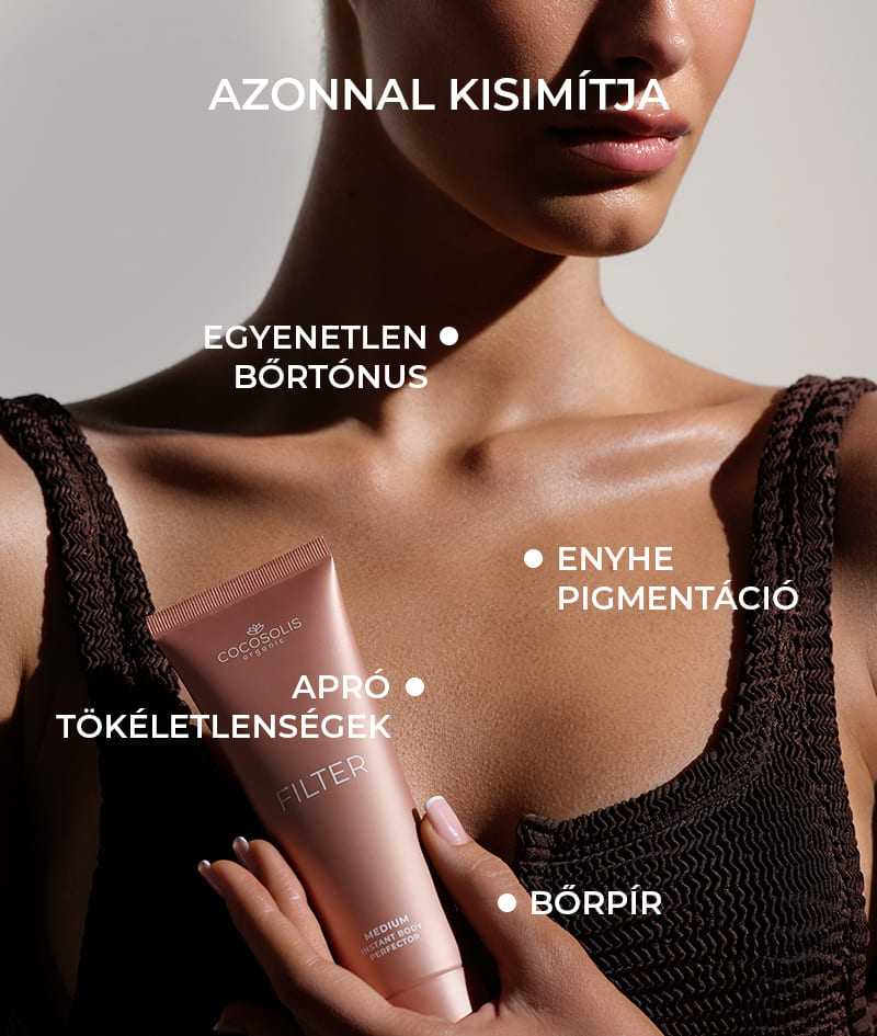 FILTER: Testápoló azonnali filterhatással. Bronzos bőr, egyenletes bőrtónus, finom ragyogás és hidratálás. Optikailag formálja az alkot és elsimítja az apró bőrhibákat. Könnyen felvihető, és  lemosható.