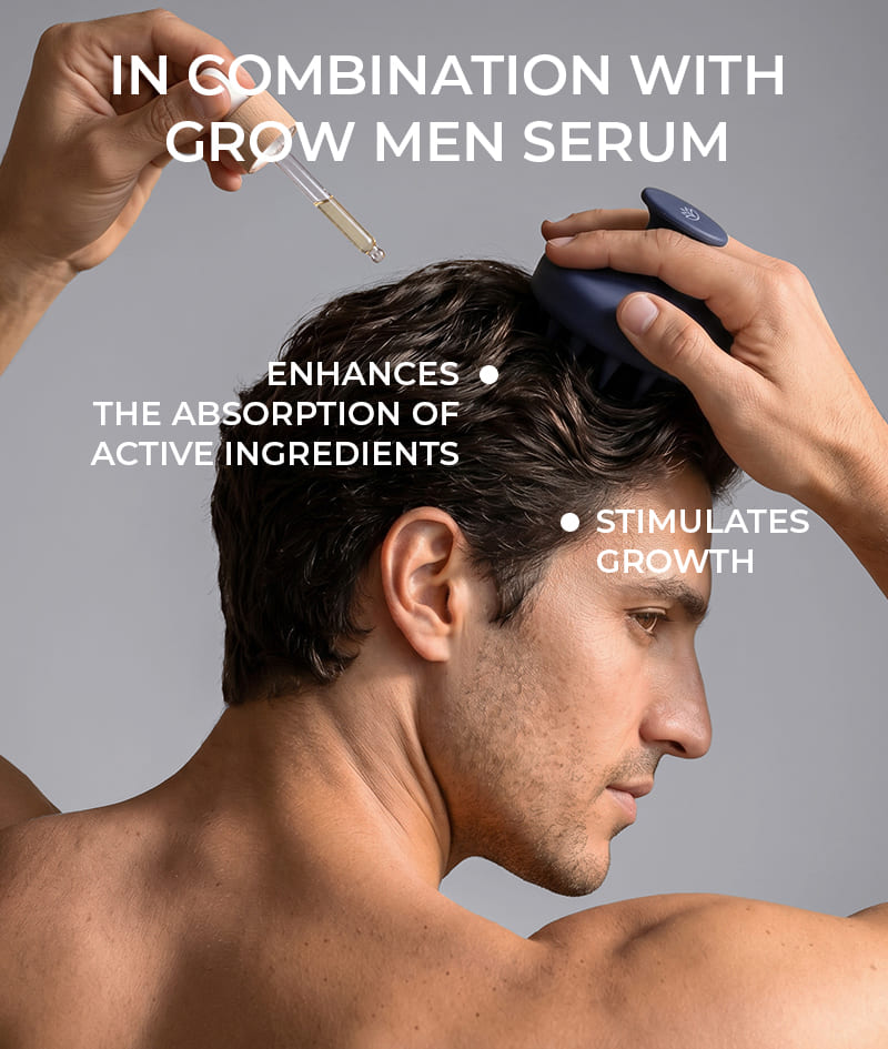 GROW Men’s Scalp Massager: Men’s scalp massager. Stimulates microcirculation and hair growth. Enhances the absorption of active ingredients when applying products from the GROW Men anti-hair loss therapy.