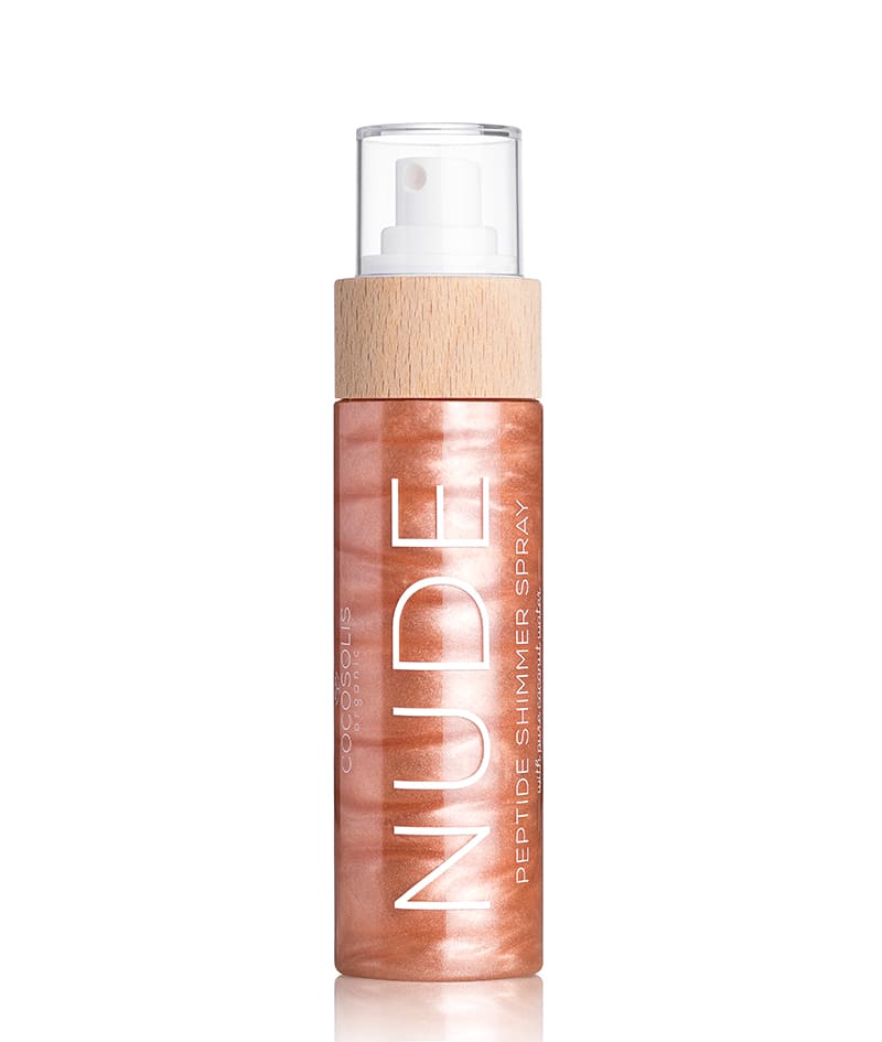 NUDE Peptide Shimmer Spray: Naturlig shimmer spray med peptider til ansigt, krop og hår. Oplyser, fugter, forynger.