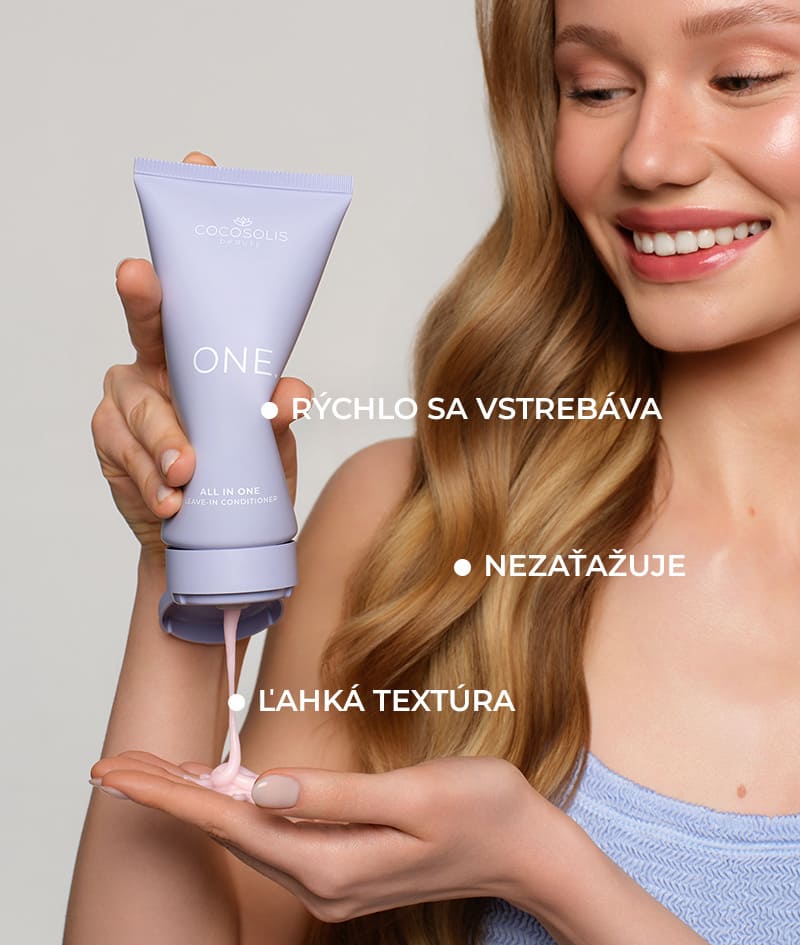 ONE. ALL IN ONE LEAVE-IN CONDITIONER: Bezoplachový balzam s 12 výhodami v jednej ľahkej textúre. Hydratuje a obnovuje. Vyhladzuje a dodáva lesk. Uľahčuje rozčesávanie aj styling, znižuje krepovatenie  a skracuje čas sušenia. Poskytuje UV a tepelnú ochranu. Pomáha predchádzať vyblednutiu farby.