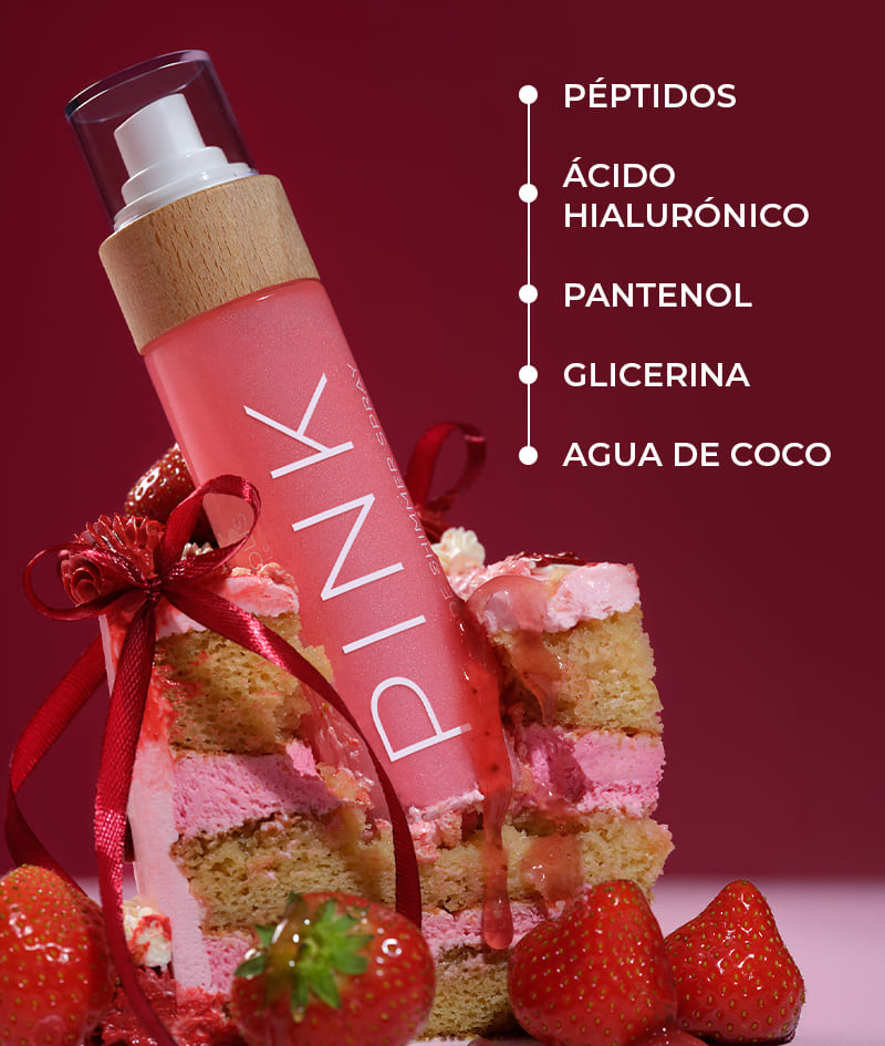 PINK Peptide Shimmer Spray: Spray brillante natural con péptidos para rostro, cuerpo y cabello. Ilumina, hidrata y rejuvenece.<br><strong>Brillo: Pink</strong>