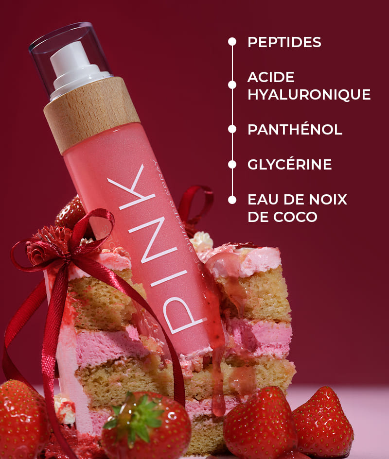 PINK Peptide Shimmer Spray: Spray sublimateur naturel aux peptides pour le visage, le corps et les cheveux. Illumine, hydrate, rajeunit.<br><strong>Brillance: Pink</strong>