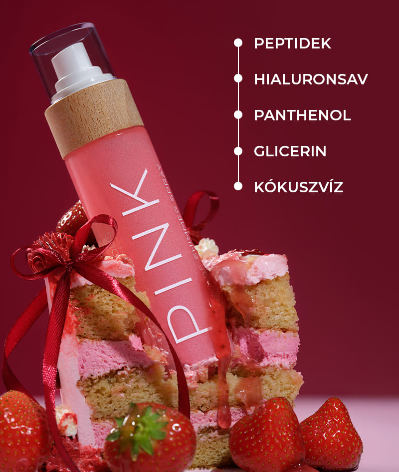 PINK Peptide Shimmer Spray: Természetes ragyogó spray peptidekkel arcra, testre és hajra. Gyengéden fénylik, hidratál és fiatalít.<br><strong>Csillogás: Pink</strong>