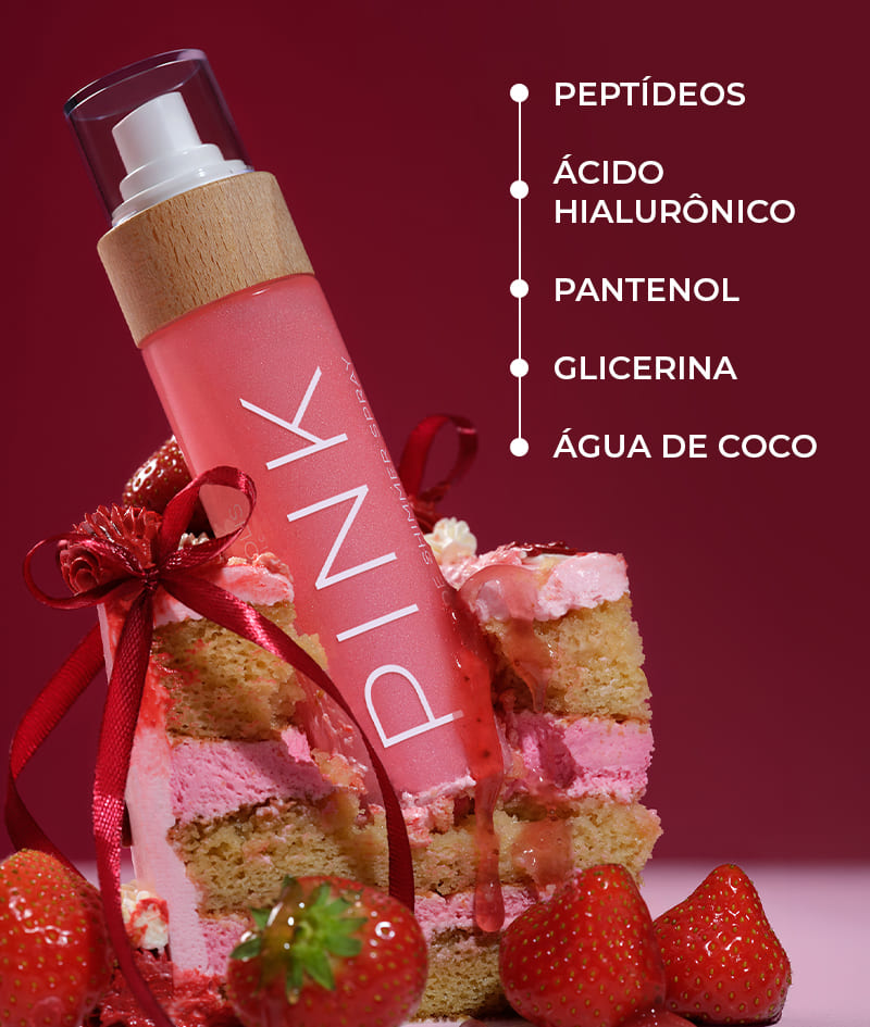 PINK Peptide Shimmer Spray: Spray de brilho natural com peptídeos para o rosto, corpo e cabelo. Ilumina, hidrata e rejuvenesce.<br><strong>Brilho: Pink</strong>