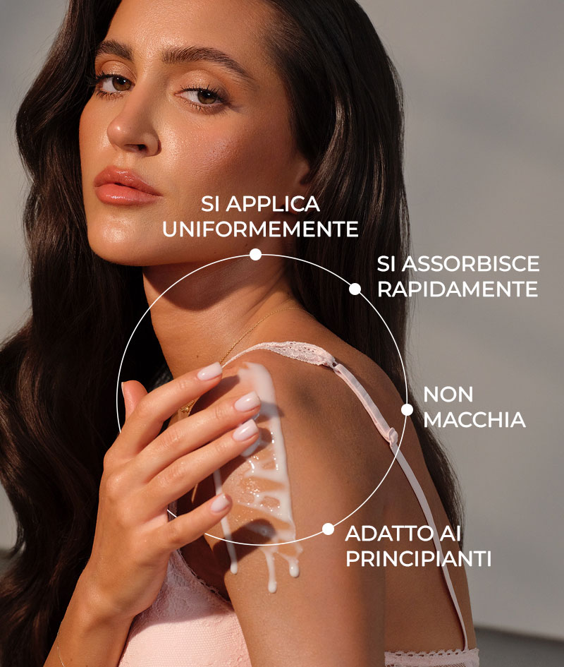 SOLIS Gradual Tan Body Milk: Latte corpo autoabbronzante naturale. Idrata la pelle e ti regala un’abbronzatura bronzo modulabile, da intensificare a tuo piacimento.
Formula leggera, si assorbe in fretta.