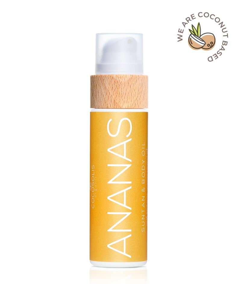 ANANAS Suntan & Body Oil: Prírodný olej pre rýchle a sýte opálenie na slnku aj v soláriu. Vhodný aj na každodenné použitie pre vyživenú a žiarivú pokožku. S vôňou ananásu a vanilky.