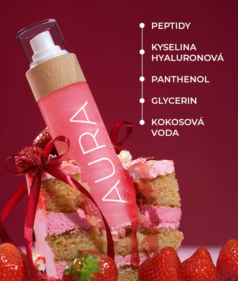 AURA PINK Peptide Shimmer Spray: Přírodní třpytivý sprej s peptidy na obličej, tělo a vlasy. Rozzařuje, hydratuje a omlazuje.<br><strong>Lesk: Pink</strong>