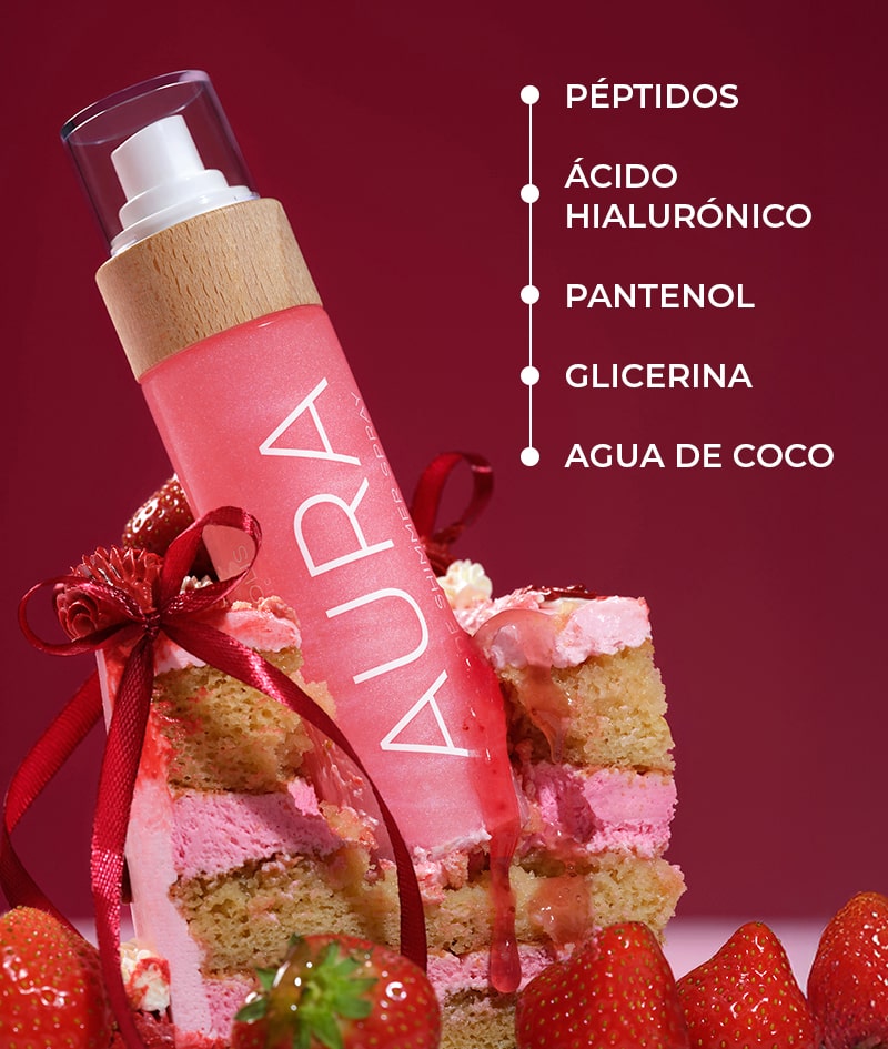 AURA PINK Peptide Shimmer Spray: Spray brillante natural con péptidos para rostro, cuerpo y cabello. Ilumina, hidrata y rejuvenece.<br><strong>Brillo: pink</strong>