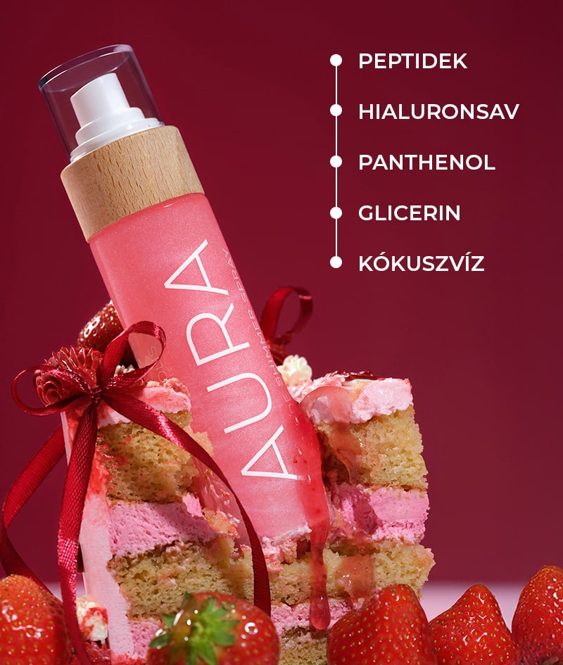 AURA PINK Peptide Shimmer Spray: Természetes ragyogó spray peptidekkel arcra, testre és hajra. Gyengéden fénylik, hidratál és fiatalít.<br><strong>Csillogás: Pink</strong>