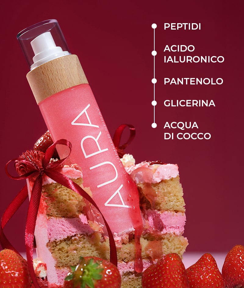 AURA PINK Peptide Shimmer Spray: Spray brillante naturale con peptidi per viso, corpo e capelli. Illumina, idrata e ringiovanisce.<br><strong>Scintillante: Pink</strong>