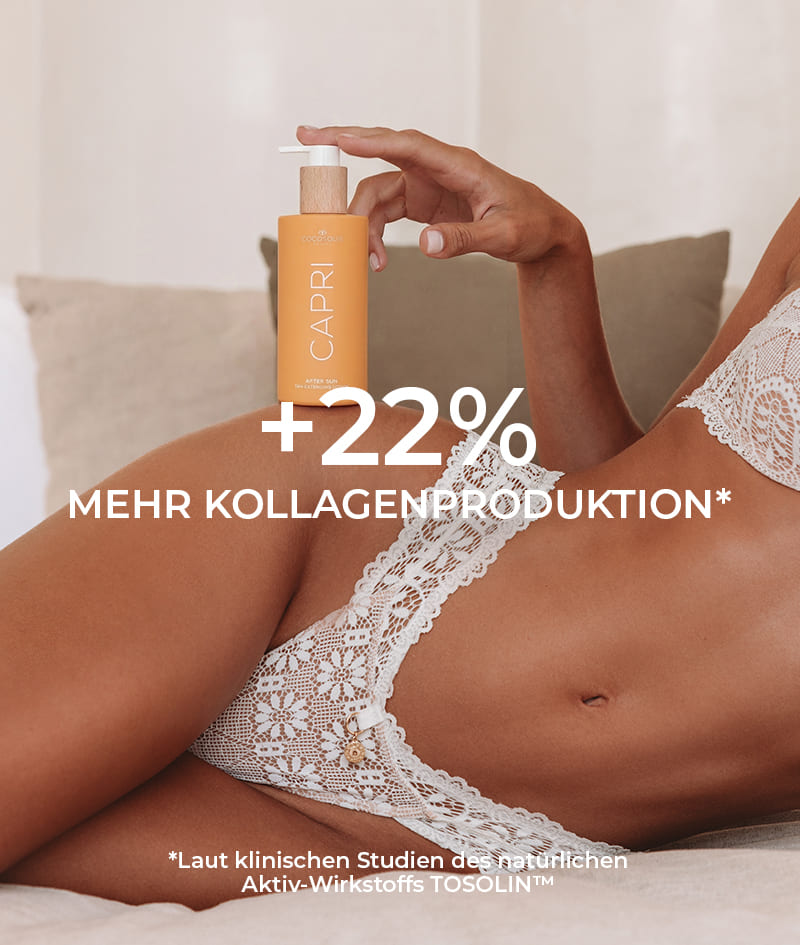 CAPRI After Sun Tan-Extending Lotion: Bräunungsverlängernde After-Sun-Lotion mit TOSOLIN™. Erfrischt, beruhigt und hydratisiert die Haut. Bewahrt die Bräune bei täglicher Anwendung um bis zu 3 Monate.