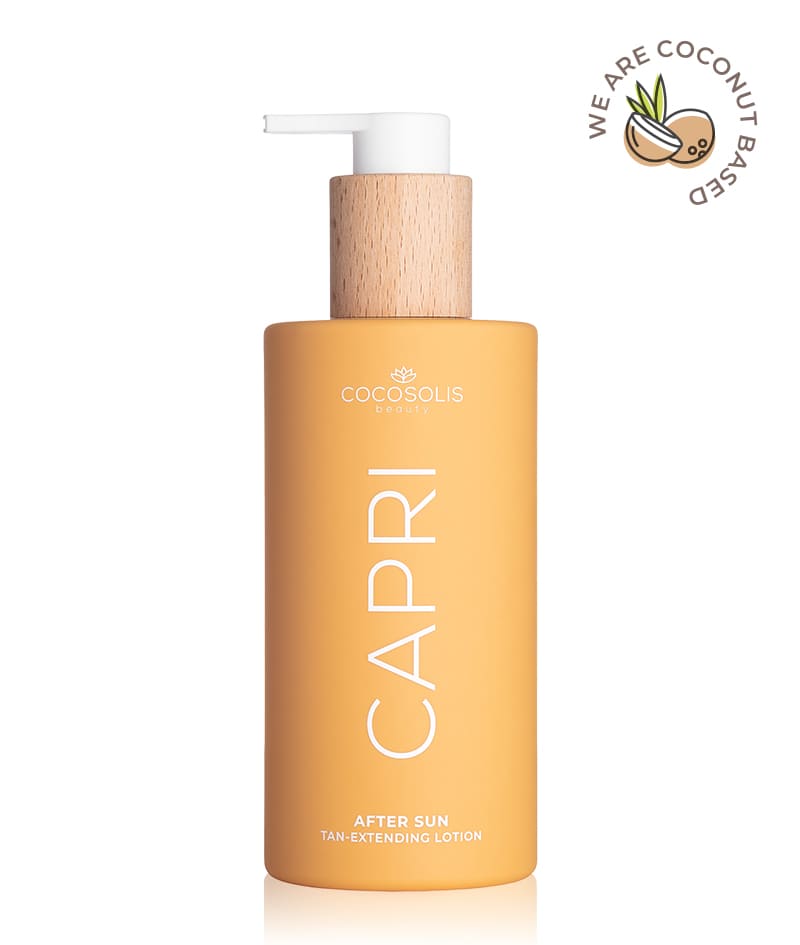 CAPRI After Sun Tan-Extending Lotion: Loción postsolar prolongadora del bronceado con TOSOLIN™. Refresca, calma e hidrata la piel. Mantiene el bronceado hasta 3 meses con el uso diario.
