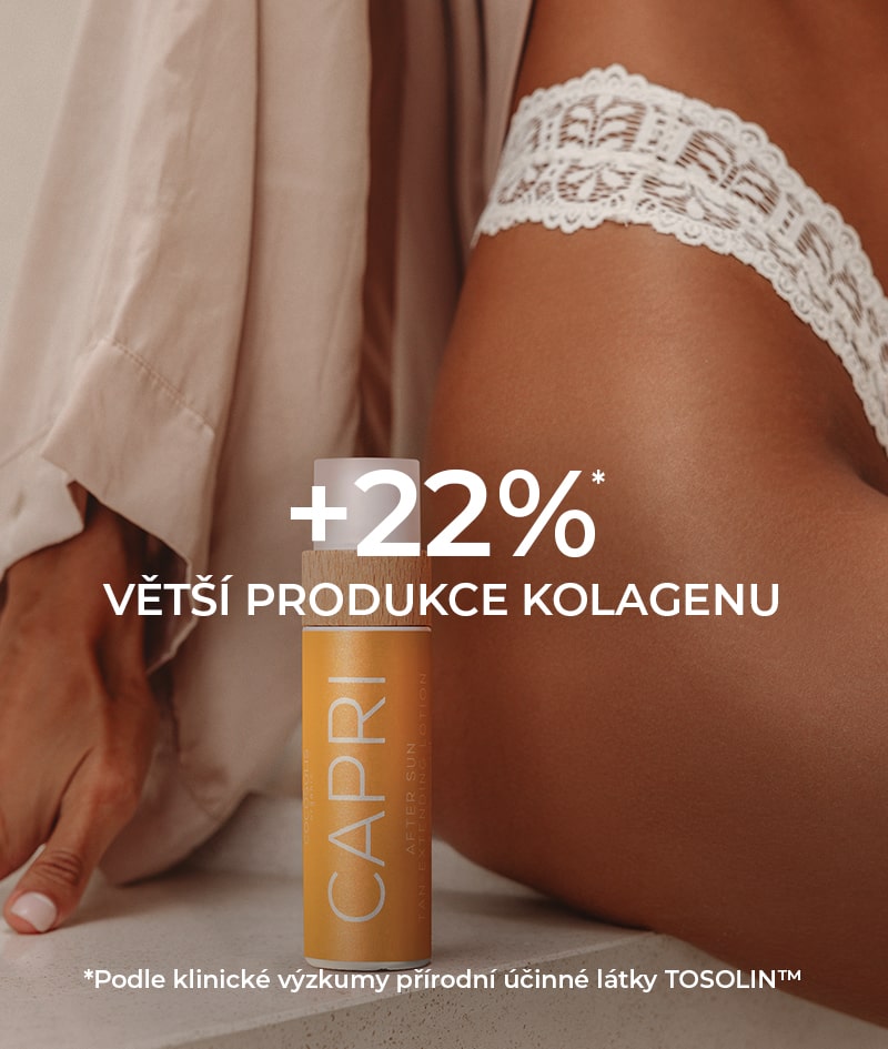 CAPRI After Sun Tan-Extending Lotion: Lotion po opalování pro prodloužení pleti s obsahem TOSOLIN™. Osvěžuje, zklidňuje a hydratuje pokožku. Při každodenním používání uchová opálení až po dobu 3 měsíců.