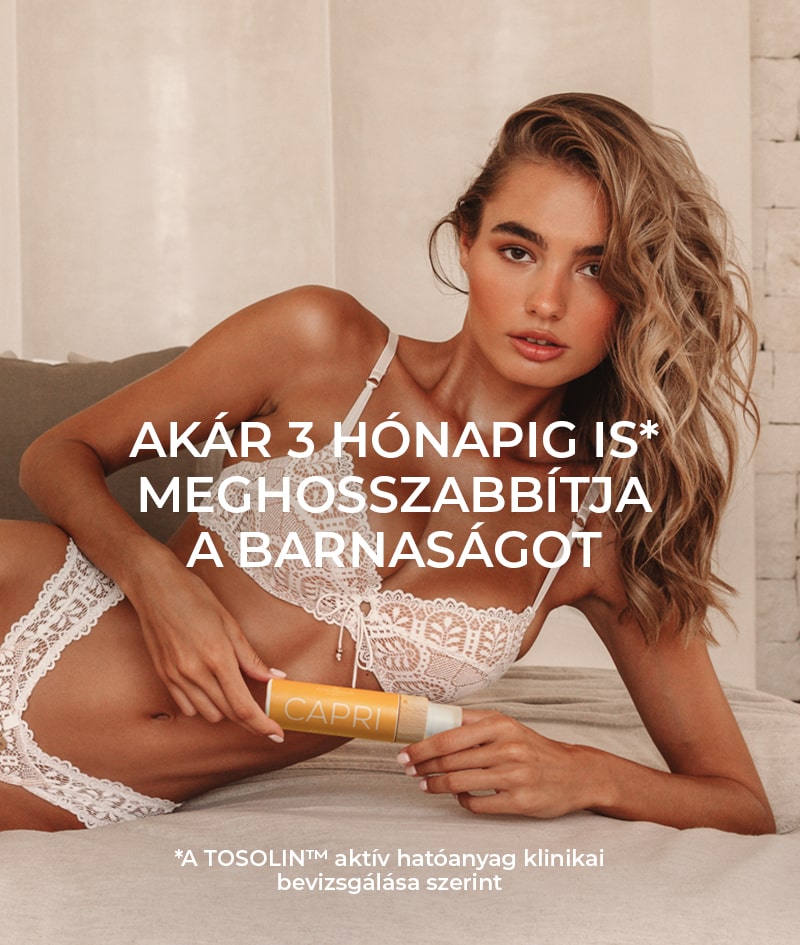 CAPRI After Sun Tan-Extending Lotion: Barnulást meghosszabbító napozás utáni testápoló TOSOLIN™-nal. Felfrissíti, nyugtatja és hidratálja a bőrt. Napi használat mellett akár 3 hónapig is megőrzi a barnulást.