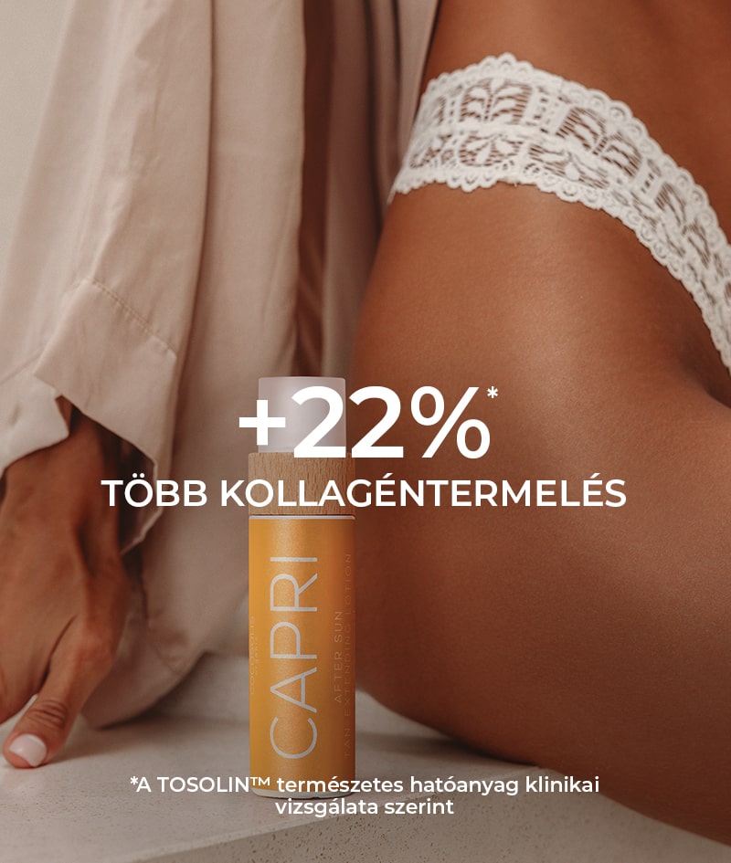 CAPRI After Sun Tan-Extending Lotion: Barnulást meghosszabbító napozás utáni testápoló TOSOLIN™-nal. Felfrissíti, nyugtatja és hidratálja a bőrt. Napi használat mellett akár 3 hónapig is megőrzi a barnulást.