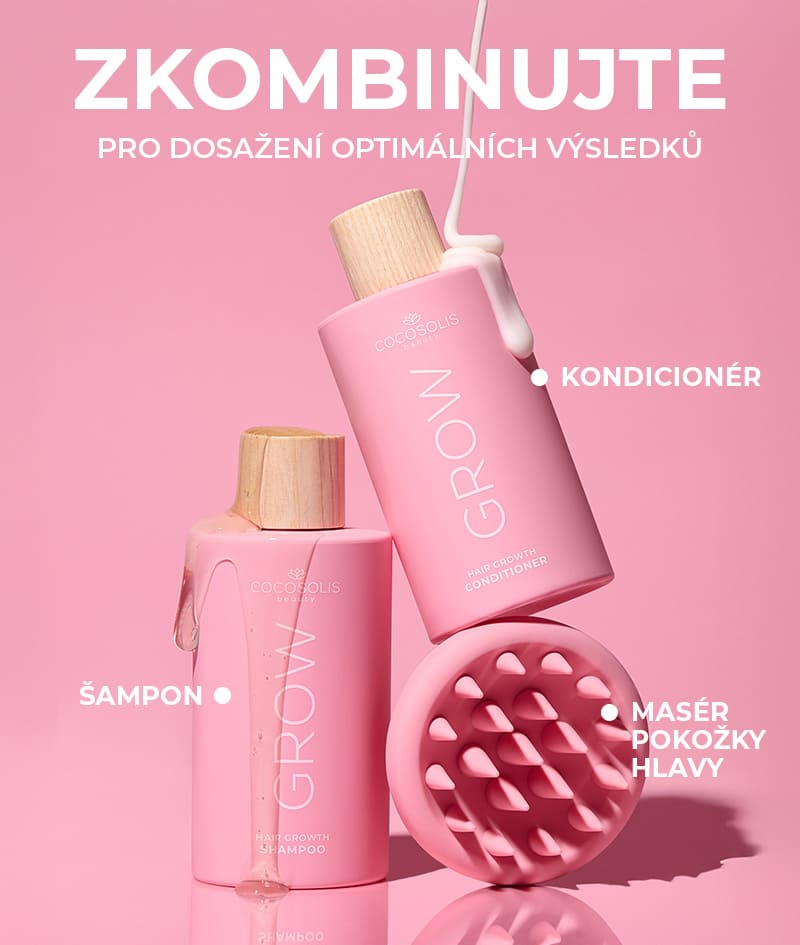 GROW Scalp Massager: Masér pokožky hlavy. Stimuluje růst vlasů. Pění šampon pro hloubkové a jemné čištění. Exfoliuje.